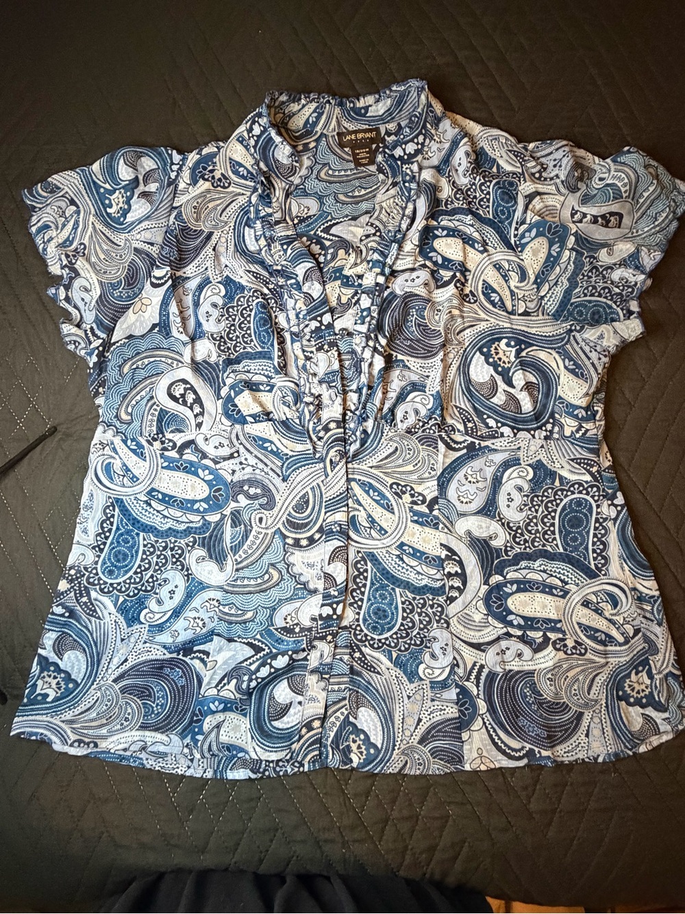 Lane Bryant Blue Paisley Ruffle-Front Blouse